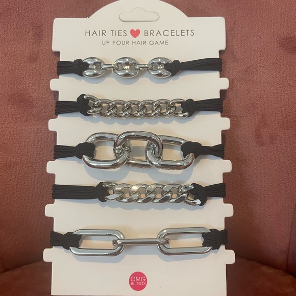 Accessories - Black and silver mixed materials hair elastics